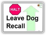 33. HALT   Leave Dog   Recall.   Two exercise signs, 33 and 34, are needed for this exercise. The first sign, number 33, directs the handler to halt and have the dog sit at heel. The handler cues the dog to stay, and then leaves the dog from heel position without instruction from the judge. Handler proceeds to sign number 34.

Deductions:  If the dog remains in position but fails to hold the sit, there will be a substantial deduction of 3   5 points.  Complete failure to remain in position, or anticipating the recall, results in an NQ – IP.
