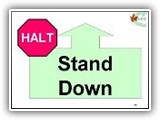 59. HALT Stand Down.    The handler comes to a stop, the dog sits with or without a cue. The handler then cues the dog to stand, then gives the cue for the down. The handler then cues the dog to heel as she/he moves forward to the next station. If, after the stand, the dog sits prior to the down but, without additional cues from the handler, goes down then no deductions. If after the STAND the dog SITS prior to the down and requires a second cue from the handler to lie down, this will result in an NQ. If, after the stand, the dog requires an additional cue to lie down, points will be deducted for additional cues.  The exercise is Down from Stand. 
Deductions: Failure of the dog to stand and/or down promptly shall be a substantial deduction. (3 - 5 points depending on how slowly the dog goes down). Failure of the dog to stand or down on the first cue will result in cue deductions. Failure of the dog to Drop directly from a Stand Position will result in an NQ.  Failure of the dog to Stand or Down or remain in the down until given the cue to heel forward shall result in an NQ.
