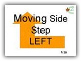 V10 Moving Side step LEFT
 This sign is used when the dog is on the “right” side of the handler.  While heeling, the handler passes the station sign, then takes one step with his/her left foot, to the left. The handler then steps with the right foot to the left, along the newly established line. (Alternatively, the station sign may be placed directly in the team’s path, in which case the station is performed 2 to 4 feet [0.61 to 1.22 meters] in front of the sign).   The dog must move one step to the left simultaneously with the handler, into the heel position. 

Deductions:    1 to 3 point deduction shall incur for dogs that do not remain in heel position (parallel to the handler) on the side step. Failure of the dog's front shoulders to make any attempt to stay in heel position during the side step will result in an NQ-IP
