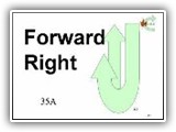35A. Forward Right:  Once the dog is sitting in the front position, the handler cues the dog to move from the front position to the handler’s right, around behind the handler and into heel position. The handler begins to move forward.  The dog catches up to the heel position and moves forward with the handler without sitting at heel.  The dog must commit to the cue before the handler moves forward. Walking into the dog to force the dog to move will be considered a physical correction and result in an NQ -PC.