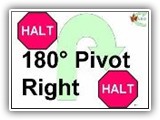 37. HALT   180 Degree Pivot Right   HALT. The team comes to a halt and the dog sits in heel position. The handler cues the dog to heel and pivots 180 degrees in place to his/her right. The dog moves with the handler and sits in heel position at the second halt.
Deductions: Failure of the dog to sit at either halt prior to moving forward results in an NQ-IP.  Failure of the dog to move with the handler in the pivot results in an NQ-IP.