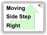 46. Moving Side Step Right While heeling, the handler passes the station sign, then takes one step with his/her right foot to the right. The handler then steps with the left foot, also to the right, along the newly established line. (Alternatively, the station sign may be placed directly in the team’s path, in which case the station is performed 2 to 4 feet [0.61 to 1.22 meters] in front of the sign).   The dog must move one step to the right simultaneously with the handler, into the heel position

Deductions:    1 to 3 point deduction shall incur for dogs that do not remain in heel position (parallel to the handler) on the side step 
