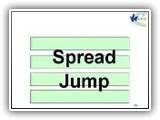 64. Spread Jump.  The obstacle must have a minimum height of 2 inches (.05m) and a maximum height of 5 inches (.13m) Uprights are not permitted.

The obstacle may be composed of telescoping hurdles, such as those used in CKC obedience hurdles. The obstacle will require as many hurdles as are necessary to provide the appropriate spread distance.  It may also be of solid construction, i.e. 4 solid spread jumps of 8, 16, 24 and 28 inches, (.2m, .4m, .6m, and .71 m) of specified height. A 10 foot (3m) line shall be placed, on the floor (surface) in front of the jump, to mark the distance to the jump for scoring purposes. A six foot (1.8 m) line shall be placed on the floor (surface) at the side of the jump to mark the distance for scoring purposes. See station # 42 It is the judge's responsibility to see that the distance jumped by each dog is in accordance with these Regulations.
This station begins approximately 20 feet (6.10 m) in front of and 6 feet (1.83 m) to the right of the jump. The send position is at least 10 feet in front of and 6 feet to the right of the obstacle (can be right or left in Versatility) See appendix G 
When the dog has completed the jump, the handler calls the dog to heel position and the team continues to the next exercise station. If the dog is much faster than the handler, the dog may be called back to the handler. No deductions are to be made if the dog returns directly to the heel position regardless of where the handler is along the line of travel when that occurs.

Dog Errors:  No deductions are given if the dog returns directly to the heel position regardless of where the handler is along the line of travel when that occurs. In Excellent class only, send over jumps, spread jump, and tunnel.  Once the dog is sent toward the jump,  if the dog passes the “zero line” of the jump without going over, it will be considered a refusal, and result in an NQ.  Failure of the dog to take the jump shall be scored as non-qualifying.  Dog walks on the broad jump boards 10 pt deduction
Handler Errors: See Appendix G

