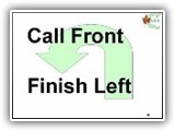 18. Call (Dog) Front   Finish Left. The Call Dog Front portion of this station is performed as in Station 15. For the second part, the handler cues the dog to Finish by moving from the front position to the handler’s left, then turning toward the handler and sitting in heel position. The handler then cues the dog to heel and moves forward towards the next exercise station.   

Deductions:  See Station #17
