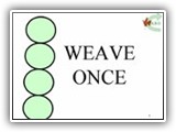 1. Weave Once.
Four cones (pylons) are placed in a straight line approximately 5 feet (1.52 meters) apart. The station sign is placed near the first cone in the line. Entry into the weaving pattern is between the first and second cone with the first cone on the team’s left. Dog and handler weave through the cones and exit from the pattern, moving on to the next exercise station.  (REPLACES “Halt-Sit”)

 This Station is used only in NOVICE
